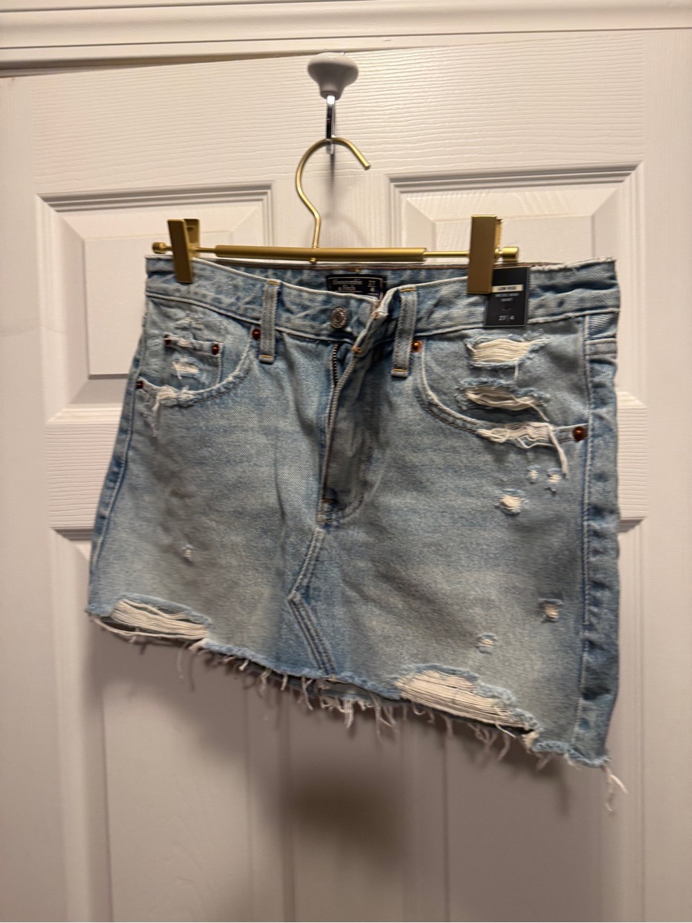 Abercrombie and Fitch Distressed Light Blue Denim Mini Skirt - Women